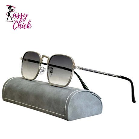 Luxury Trendy  Metal Square Sunglasses Sassy Chick Logo