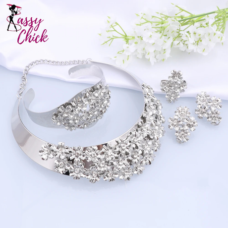 Luxury Vintage Dubai Nigeria Silver Color Jewelry Set Sassy Chick Logo