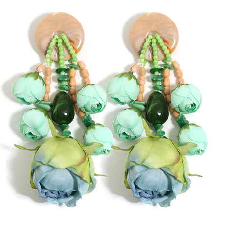 Green Luxury Vintage Fairy Simulation Rosebud Earrings