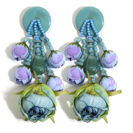 Blue Green Luxury Vintage Fairy Simulation Rosebud Earrings