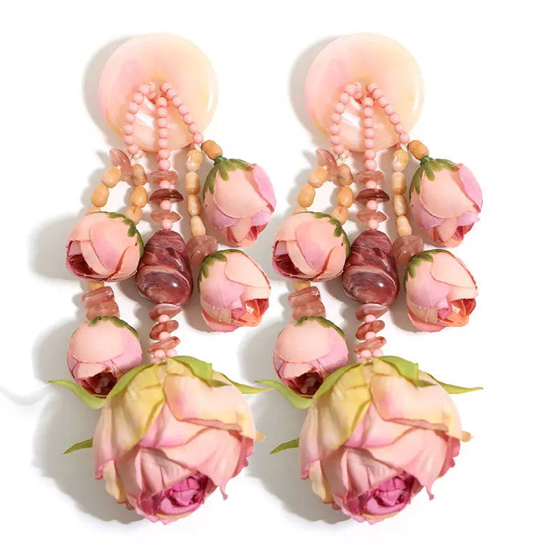 Pink Luxury Vintage Fairy Simulation Rosebud Earrings