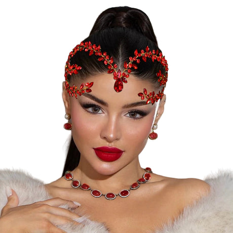 bride using red bridal hair piece
