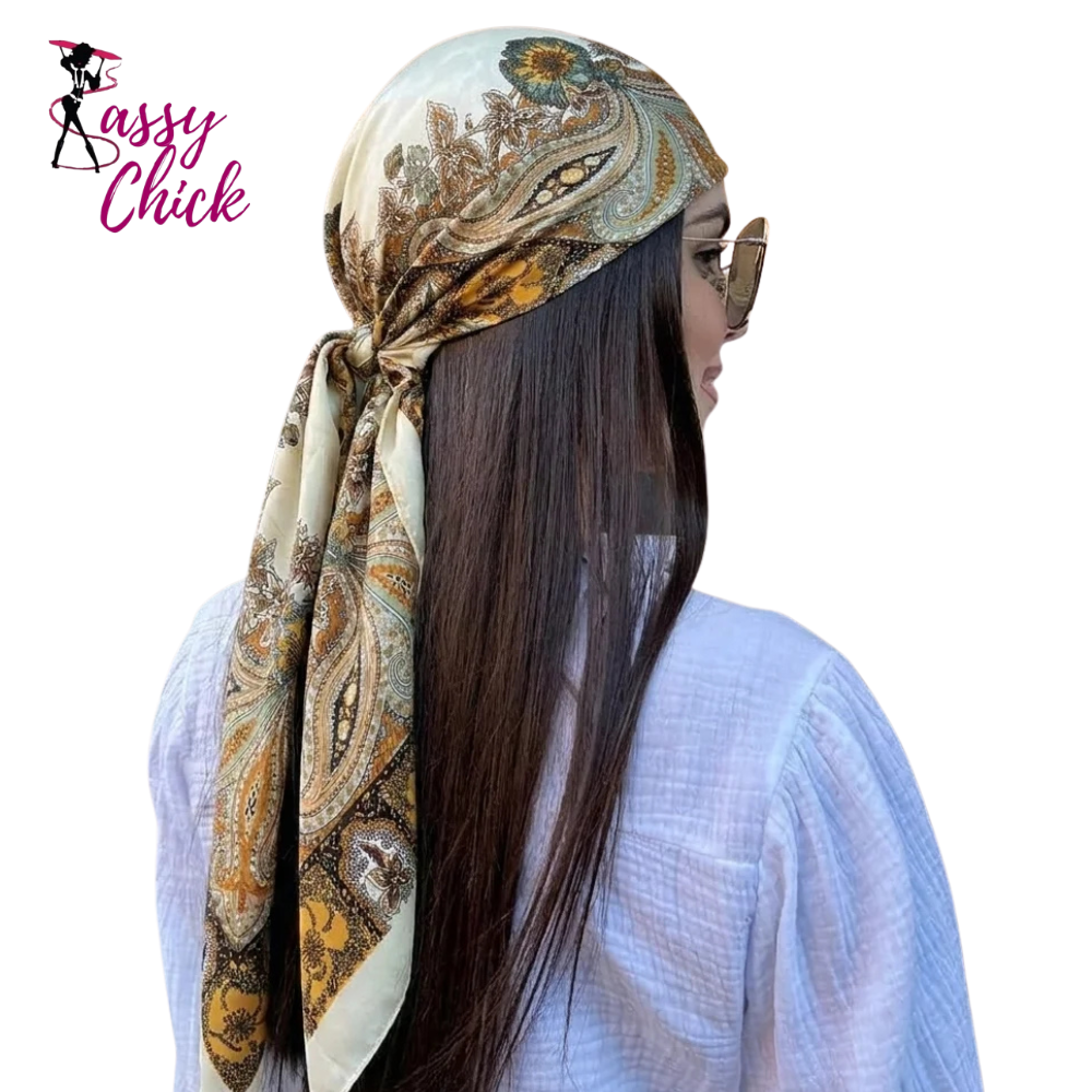 Luxury Women 90cm Square Silk Scarf Sassy Chick Logo