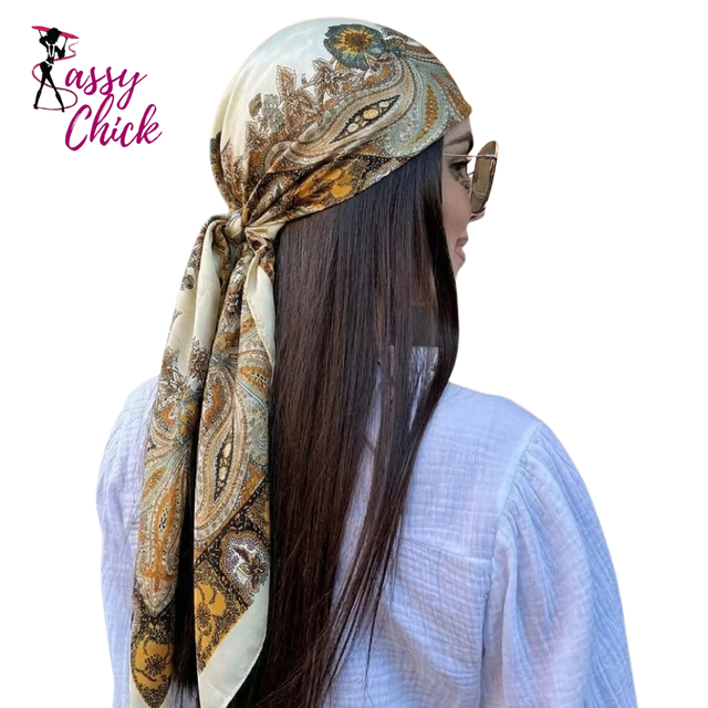 Luxury Women 90cm Square Silk Scarf Sassy Chick Logo
