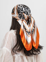 White Orange Luxury Women Head Scarf Square 90*90cm Silk Foulard Satin Bandana