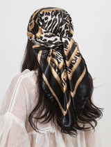 Black Gold Luxury Women Head Scarf Square 90*90cm Silk Foulard Satin Bandana