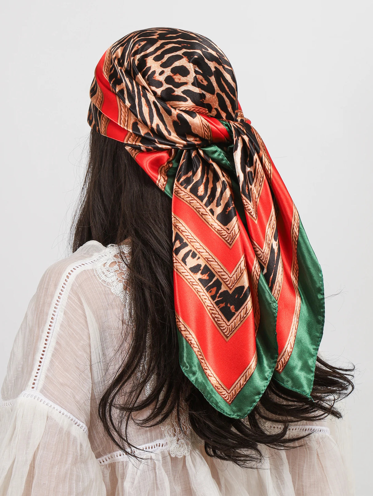 Red Green Luxury Women Head Scarf Square 90*90cm Silk Foulard Satin Bandana