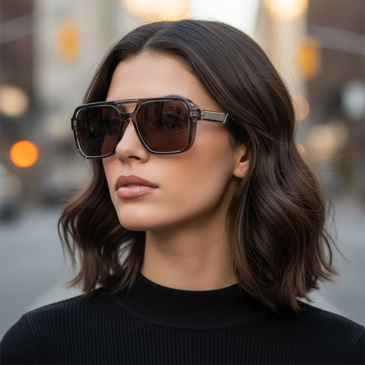 Model Using Men Retro Square UV400 Protection Sunglasses