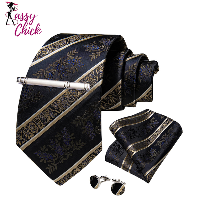 Men's Clip Luxury Retro Striped Floral Tie Set Sassy Chick Logo
