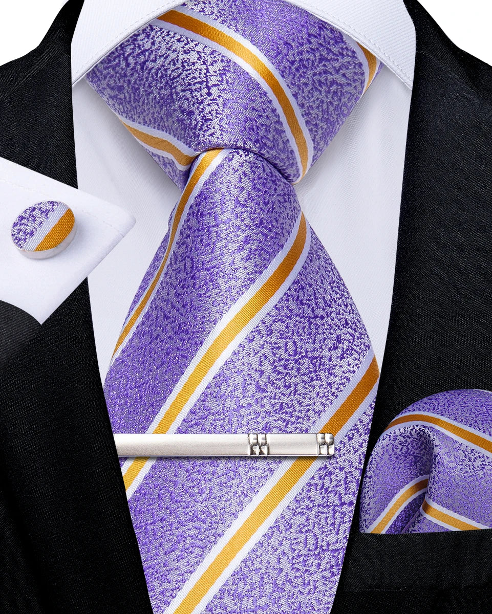 purple gold line pattern tie set