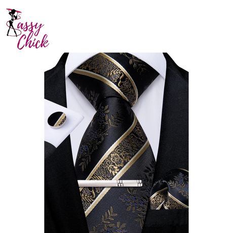 Men's Clip Luxury Retro Striped Floral Tie Set Sassy Chick Logo