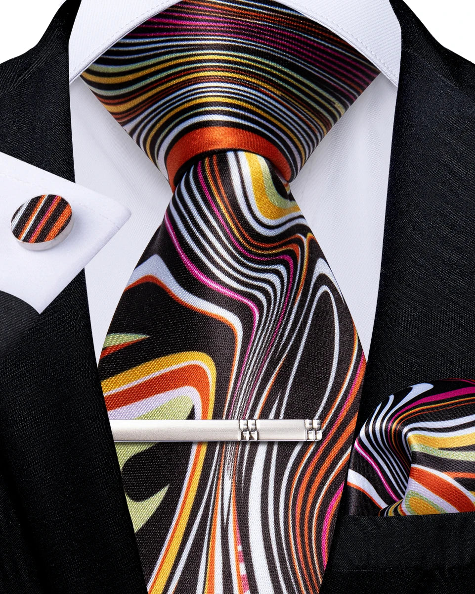 multi color geometric pattern tie set