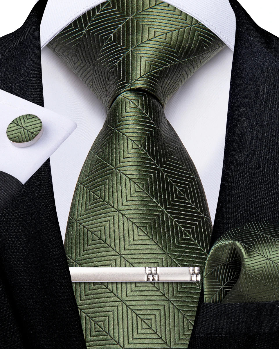 green geometric pattern tie set