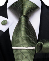 green geometric pattern tie set