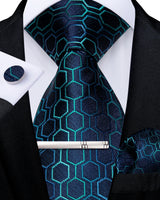 blue geometric pattern tie set