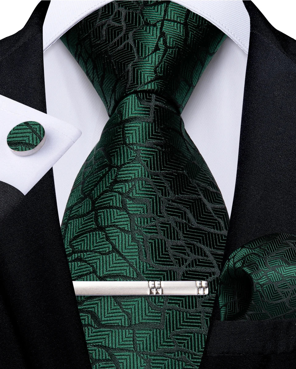 green black geometric pattern tie set