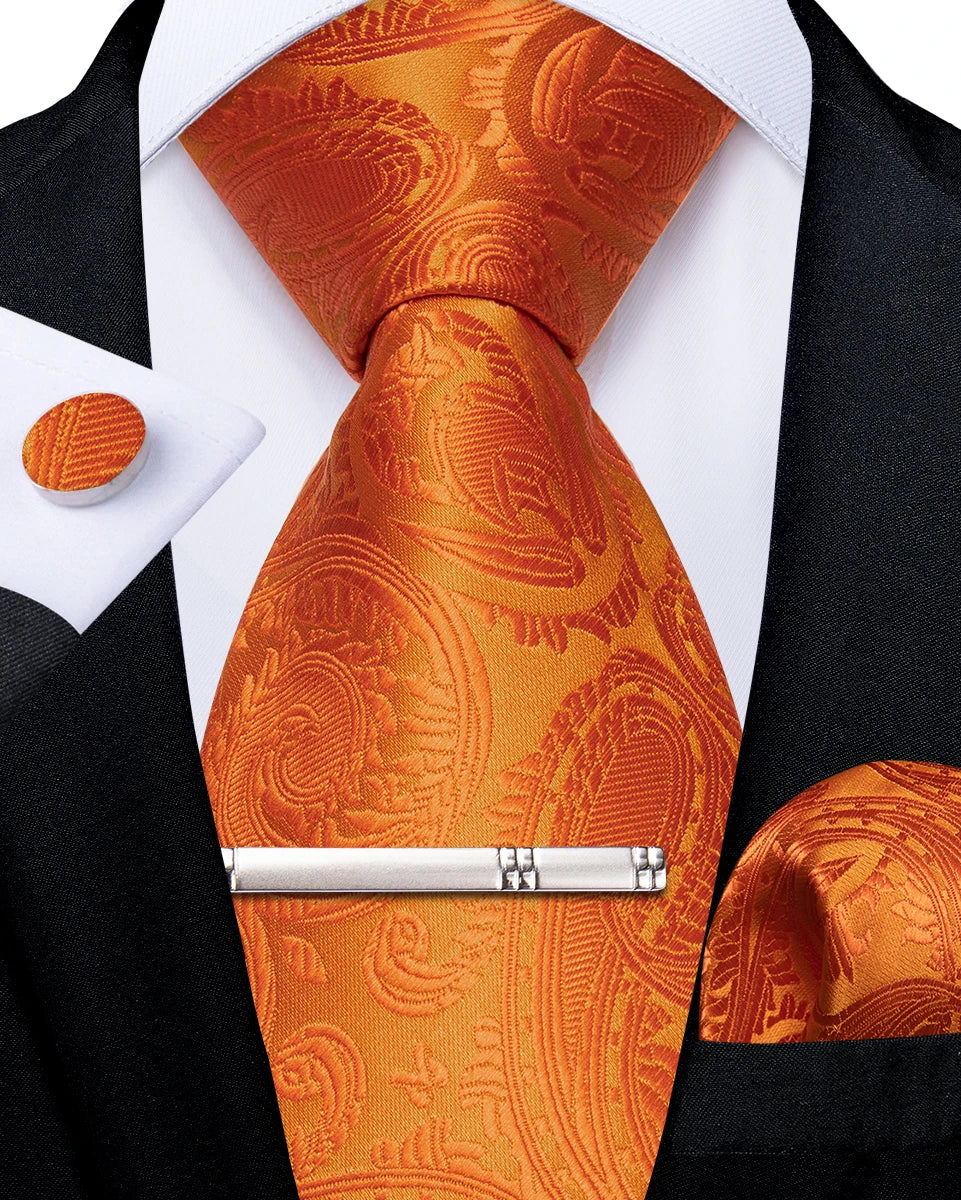 orange floral pattern tie set
