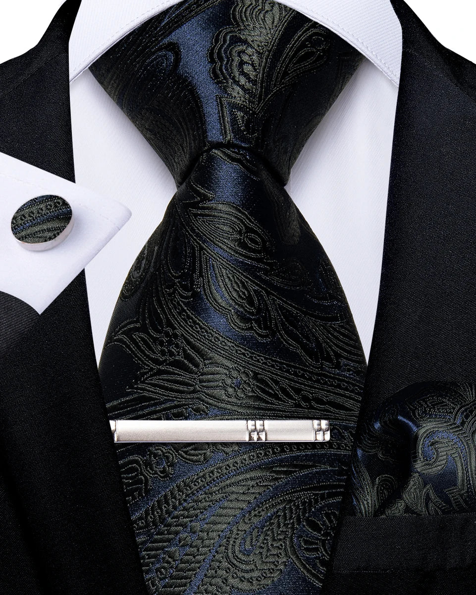 blue black paisley tie set