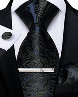 blue black paisley tie set