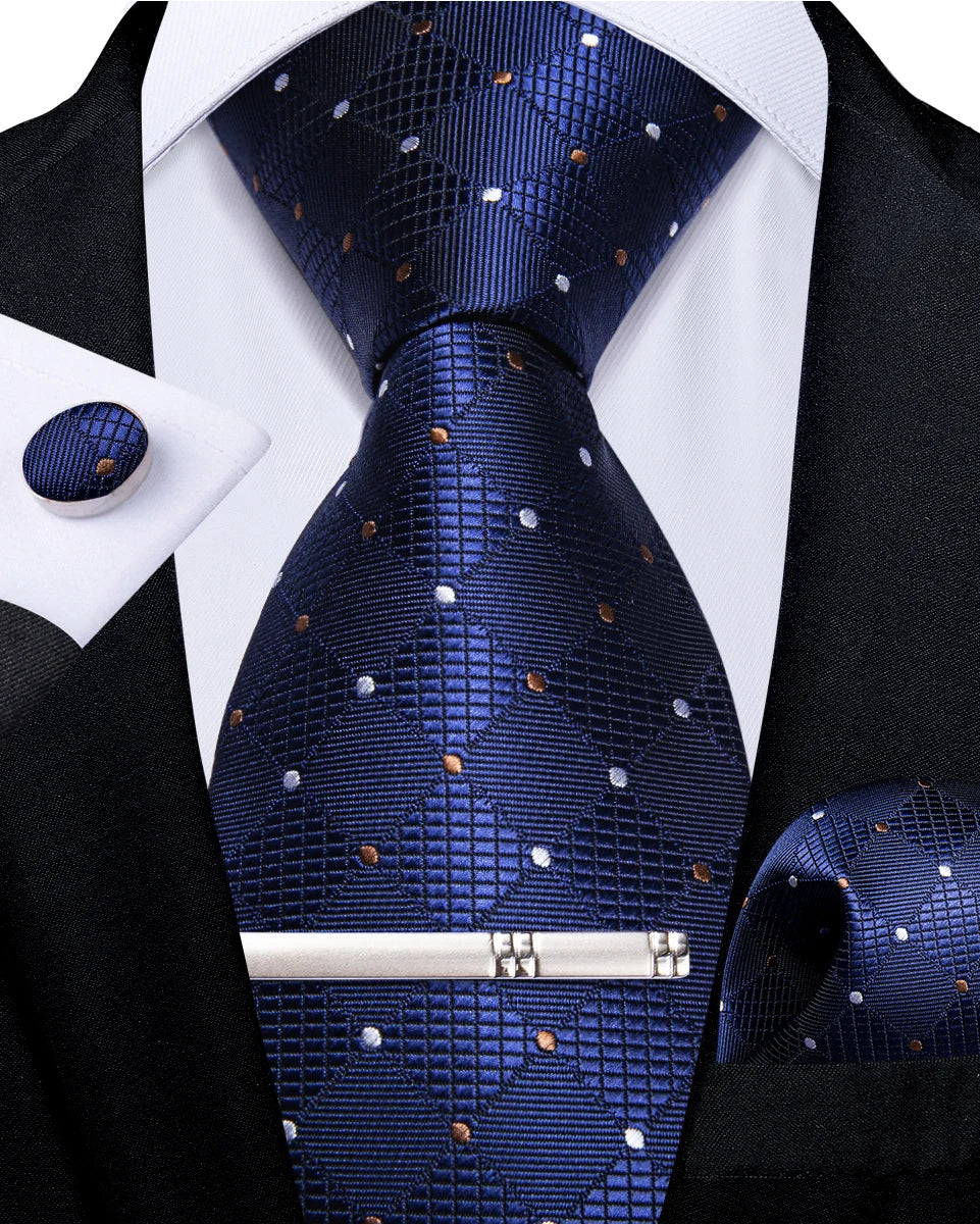 blue diamond dot pattern tie set