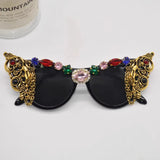 Metal Chain Vintage Cat Eye Rhinestone Sunglasses