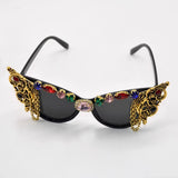 Metal Chain Vintage Cat Eye Rhinestone Sunglasses