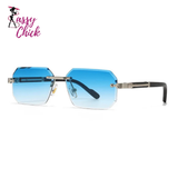 Metal Diamond Cutting Rivet Rimless Sunglasses Sassy Glass Logo