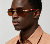 Model Using Metal Diamond Cutting Rivet Rimless Sunglasses