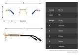 Size of Metal Diamond Cutting Rivet Rimless Sunglasses