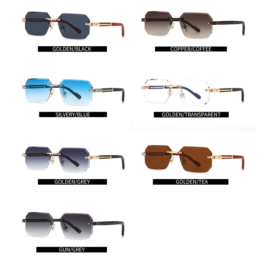 Collection of Metal Diamond Cutting Rivet Rimless Sunglasses