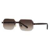 Black Metal Diamond Cutting Rivet Rimless Sunglasses