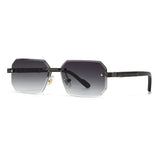 Black Metal Diamond Cutting Rivet Rimless Sunglasses