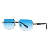 Blue Metal Diamond Cutting Rivet Rimless Sunglasses