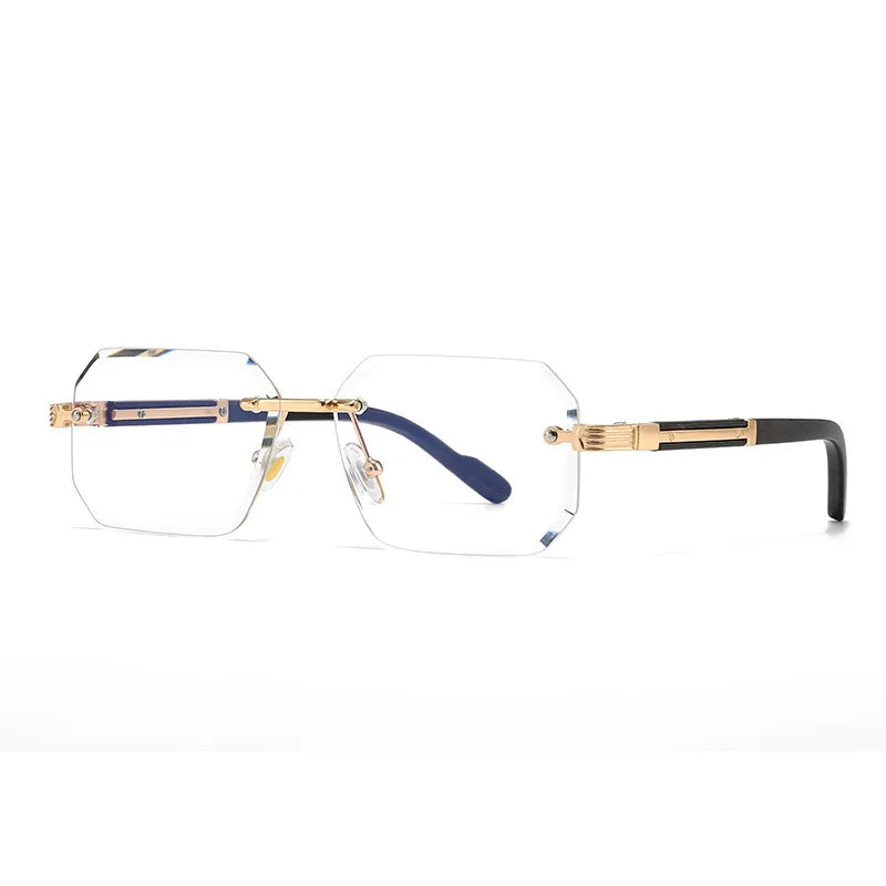 Metal Diamond Cutting Rivet Rimless Sunglasses