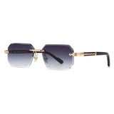 Black Metal Diamond Cutting Rivet Rimless Sunglasses