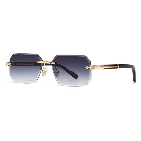 Black Metal Diamond Cutting Rivet Rimless Sunglasses