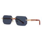 Black Metal Diamond Cutting Rivet Rimless Sunglasses