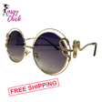 Metal Hollow Frame Round Sunglasses Sassy Chick Logo