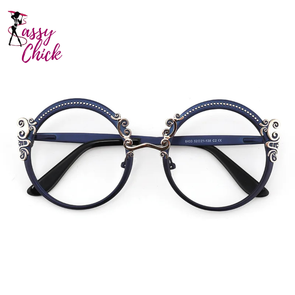 Metal Optical Round Frame Fashion Eyeglasses Sassy Chick Logo