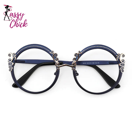 Metal Optical Round Frame Fashion Eyeglasses Sassy Chick Logo