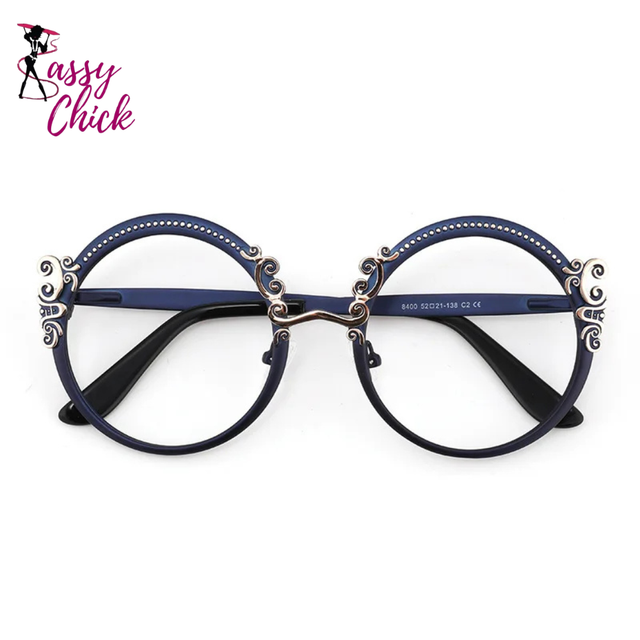 Metal Optical Round Frame Fashion Eyeglasses Sassy Chick Logo