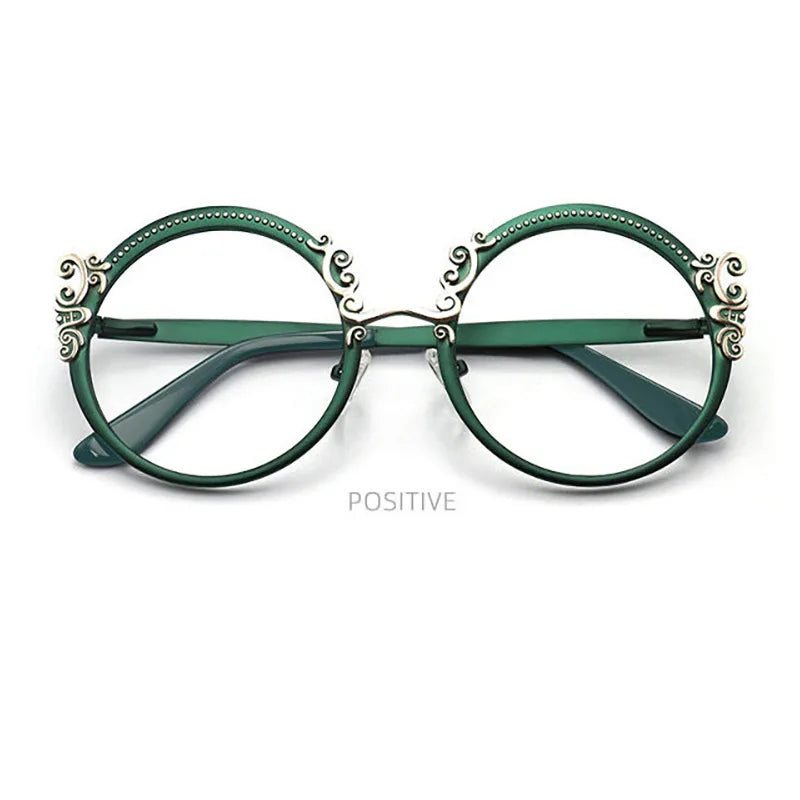 Green Metal Optical Round Frame Fashion Eyeglasses