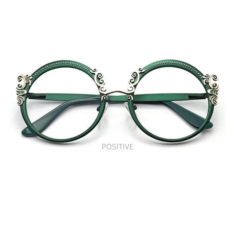 Green Metal Optical Round Frame Fashion Eyeglasses