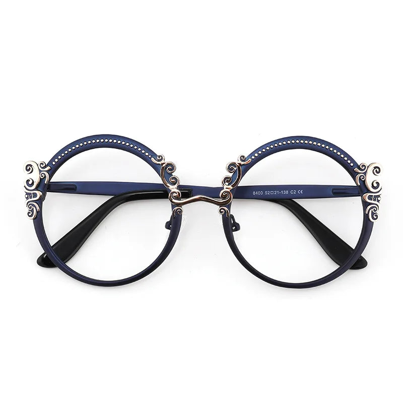 Blue Metal Optical Round Frame Fashion Eyeglasses