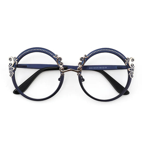 Blue Metal Optical Round Frame Fashion Eyeglasses