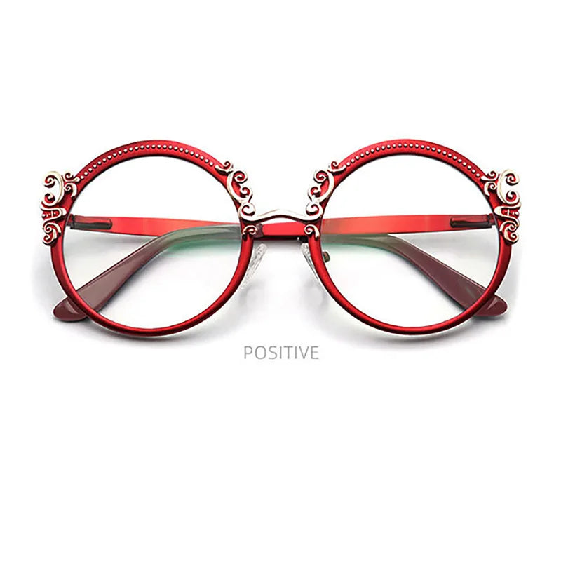 Red Metal Optical Round Frame Fashion Eyeglasses