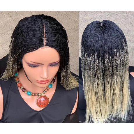 Blonde Black Micro Glue less Braid Lace Wig