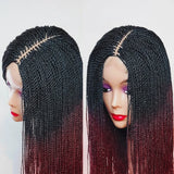 Black Red Micro Glue less Braid Lace Wig