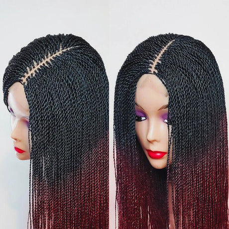 Black Red Micro Glue less Braid Lace Wig