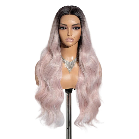Pink Middle Part Long Wavy 30" Body Synthetic Lace Front Wigs